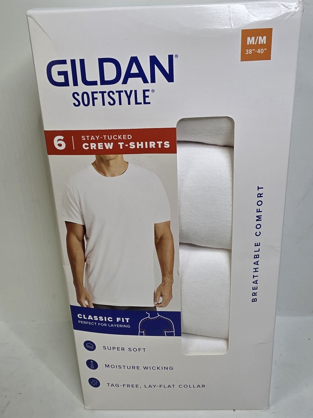 Gildan Softstyle 6pk Stay Tucked Crew White Tshirts Mens Mediium